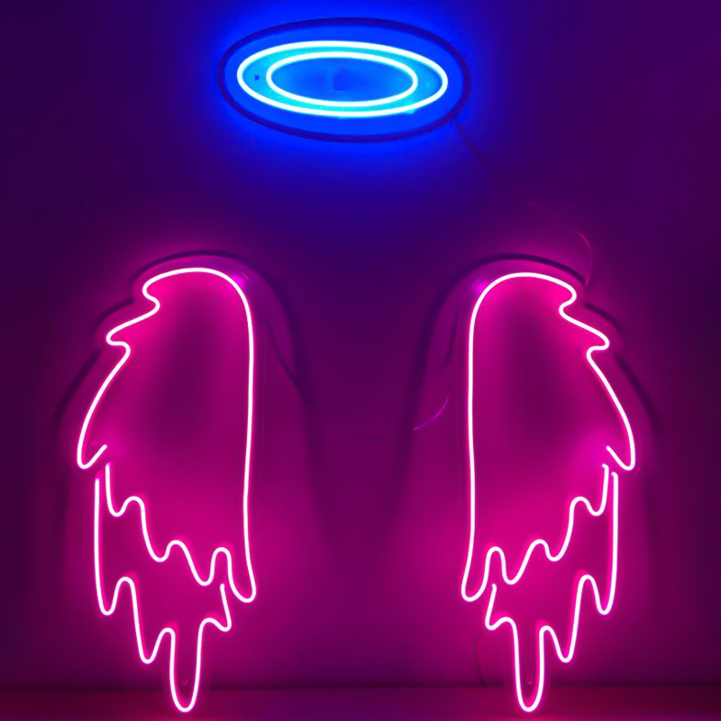 Неоновая настенная лампа Pink Wings Neon Wall Lamp Розовый Синий в Нижнем Новгороде | Loft Concept 