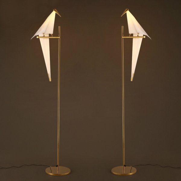 Торшер Origami Bird Floor Lamp Бежево-серый Золотой в Нижнем Новгороде | Loft Concept 