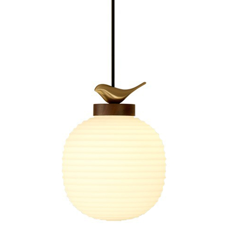 Светильник с птичкой Bird On a Lantern Hanging Lamp Коричневый Белое матовое стекло Латунь в Нижнем Новгороде | Loft Concept 