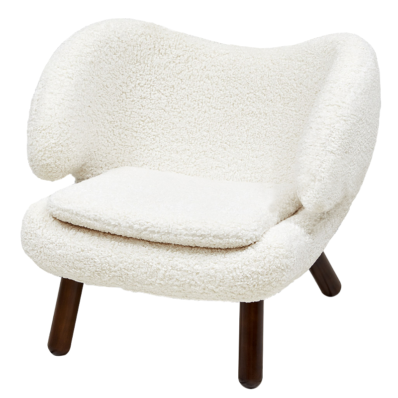 Кресло из белой ткани букле с ножками из массива ясеня Boucle Caldwell White Armchair Белый Коричневый в Нижнем Новгороде | Loft Concept 