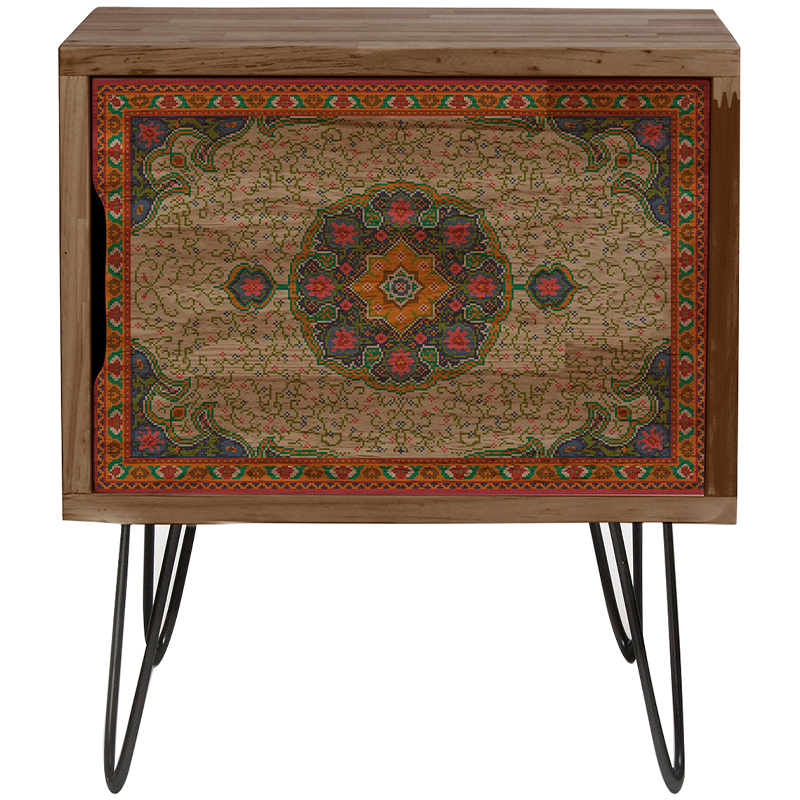 Тумба деревянная с узорами на дверце Persian Carpet Print Nightstand Коричневый Красный Синий Зеленый в Нижнем Новгороде | Loft Concept 