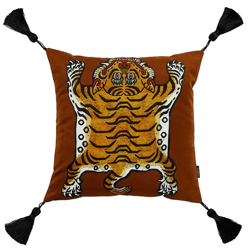 Коричневая Подушка Тибетский Тигр TIBETAN TIGER Коричневый Золотой Бежевый в Нижнем Новгороде | Loft Concept 