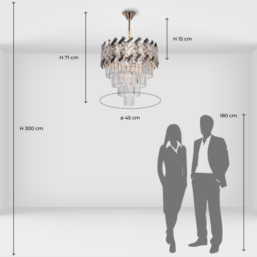 Люстра многоярусная с переплетенными металлическими элементами черного и золотого цвета и прозрачными хрустальными подвесками Empire Chandelier Crystal в Нижнем Новгороде