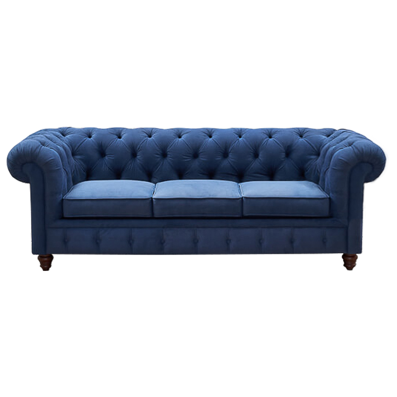 Диван Mini Kensington Sofa triple blue velor Сапфирово-синий Коричневый в Нижнем Новгороде | Loft Concept 