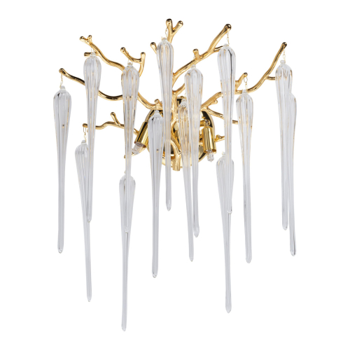 Бра золотого цвета с разветвленными ветвями и длинными прозрачными подвесками в форме стеклянных сосулек Droplet Chandelier Золотой Прозрачный в Нижнем Новгороде | Loft Concept 