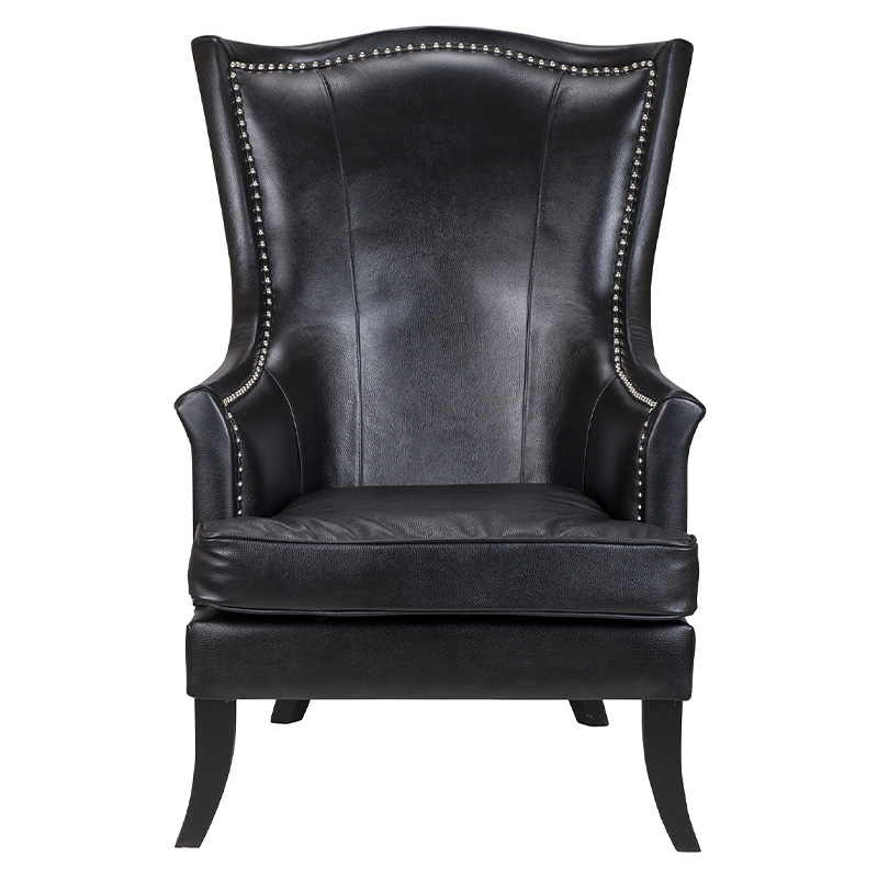 Кресло из натуральной кожи на 4-х деревянных ножках из массива бука Daniel Leather Armchair black Черный в Нижнем Новгороде | Loft Concept 