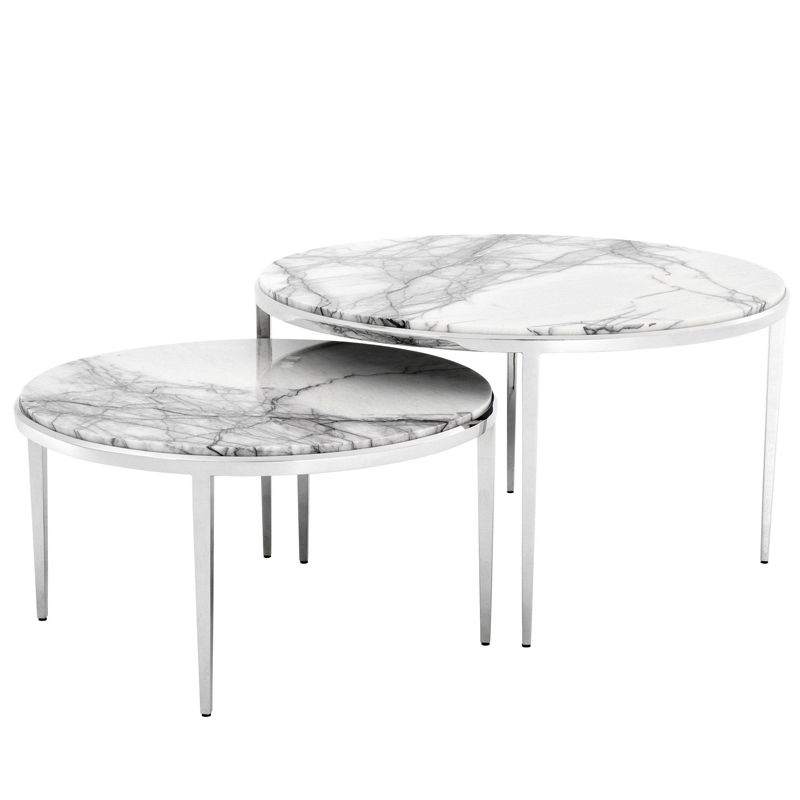 Комплект кофейных столов Eichholtz Coffee Table Fredo set of 2 Белый Мрамор Bianco Никель в Нижнем Новгороде | Loft Concept 