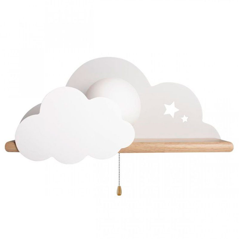 Бра с деревянной полкой белое Облако Wall Lamp White Cloud Белый Древесина в Нижнем Новгороде | Loft Concept 