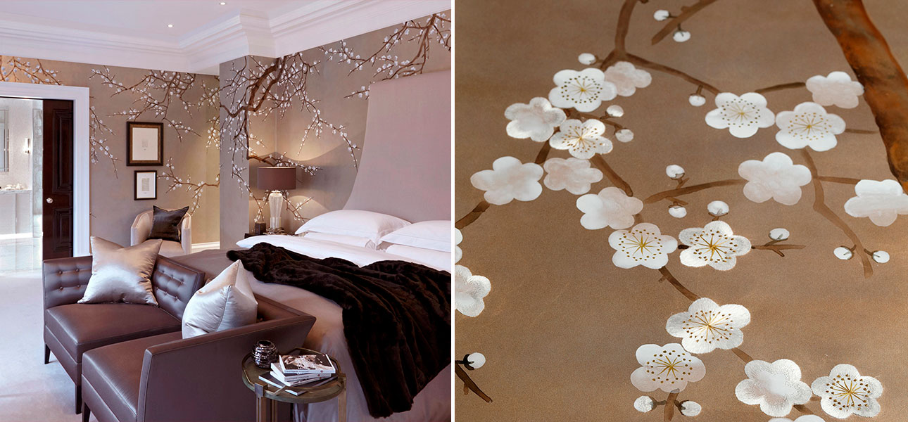 Обои ручная роспись Plum Blossom Colourway SC-231 on Krugerrand gilded paper - фото