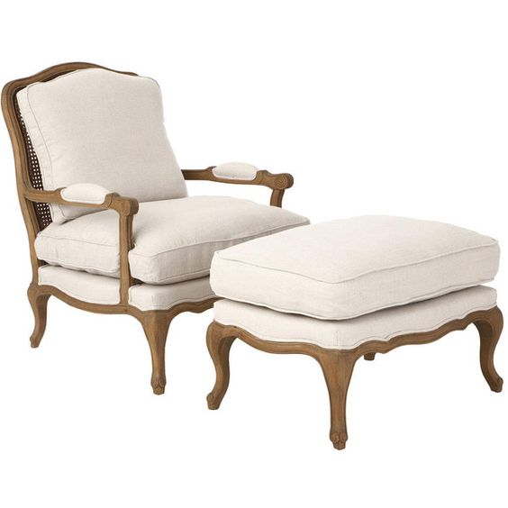 Кресло и пуф Chantal French living room set chair and pouf ivory ( слоновая кость ) Дерево Акация в Нижнем Новгороде | Loft Concept 