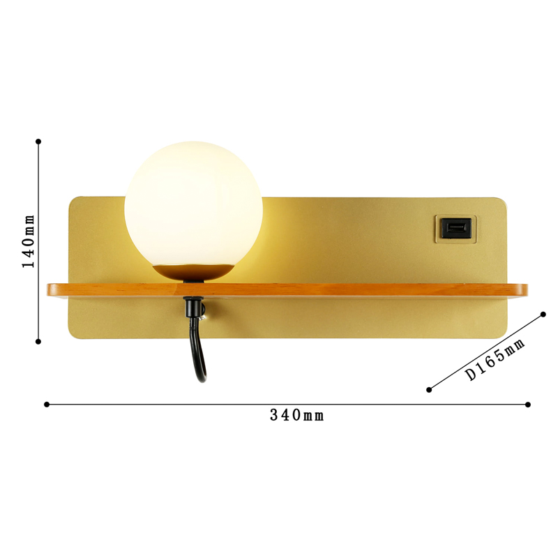 Бра с полкой Gold GAVIN WOOD USB в Нижнем Новгороде