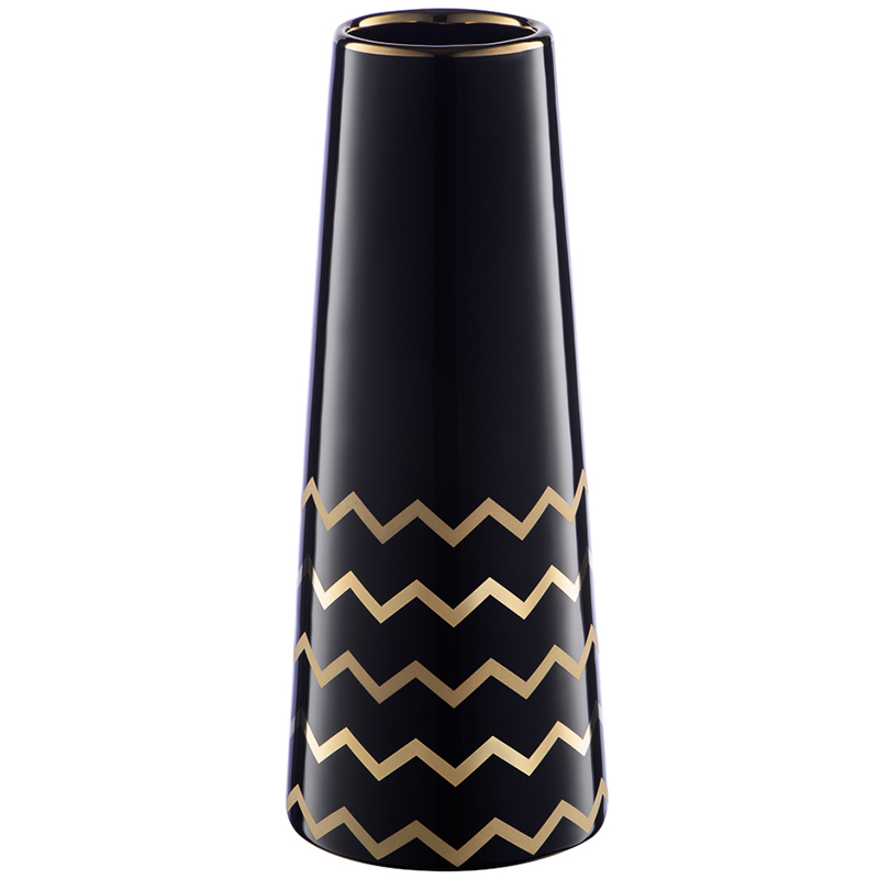 Ваза Black Chevron Gold Vase Глянцевый черный Глянцевое золото в Нижнем Новгороде | Loft Concept 