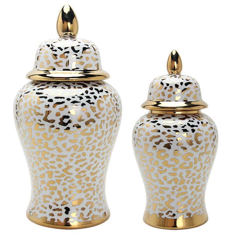 Ваза с крышкой Leopard Print Gold Vase Белый Глянцевое золото в Нижнем Новгороде | Loft Concept 