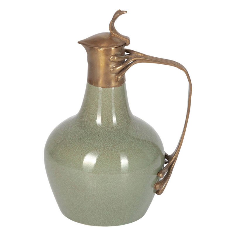 Кувшин зеленого цвета из фарфора с бронзовой крышкой и изогнутой ручкой Eden Garden porcelain and bronze Зеленый Бронза Кувшин зеленого цвета из фарфора с бронзовой крышкой и изогнутой ручкой Eden Garden porcelain and bronze Зеленый Бронза в Нижнем Новгороде | Loft Concept