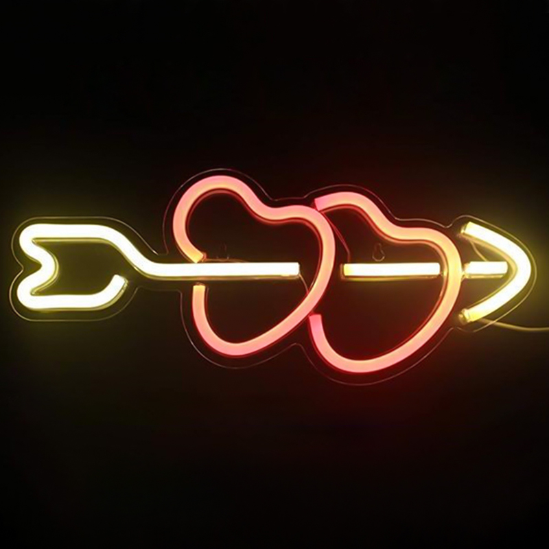 Неоновая настенная лампа Two Hearts Neon Wall Lamp Красный Желтый Прозрачный в Нижнем Новгороде | Loft Concept 