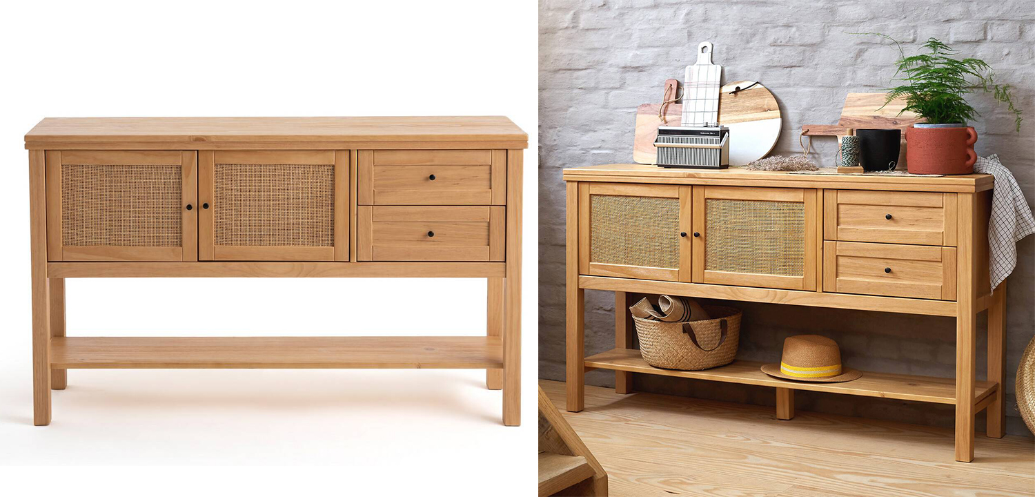 Комод-консоль в скандинавском стиле Niels Wicker с 2-мя ящиками и 2-мя плетеными дверцами - фото