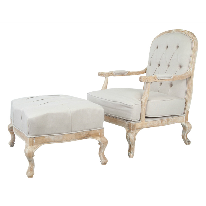 Кресло с пуфом с мягкой обивкой из льна Edward Armchair beige Бежевый Коричневый в Нижнем Новгороде | Loft Concept 