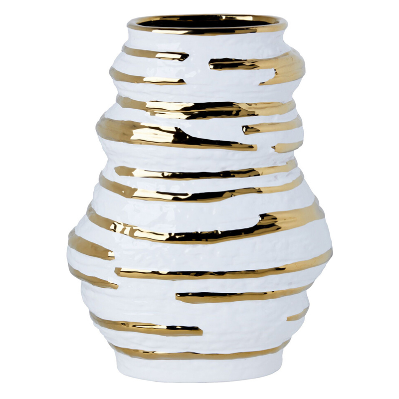 Ваза белая с рельефной поверхностью и золотыми полосами Vase Beehive Белый Золотой Ваза белая с рельефной поверхностью и золотыми полосами Vase Beehive Белый Золотой в Нижнем Новгороде | Loft Concept