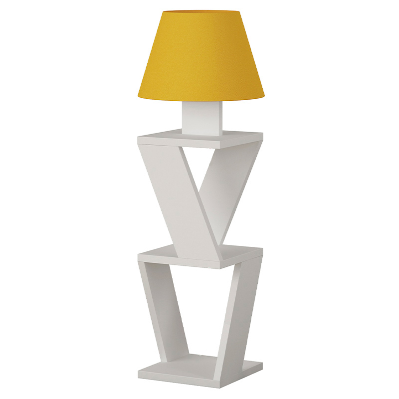 Торшер с белым каркасом с 2-мя полками и желтым тканевым абажуром KOZENA SIDE FLOOR LAMP YELLOW Белый Желтый в Нижнем Новгороде | Loft Concept 