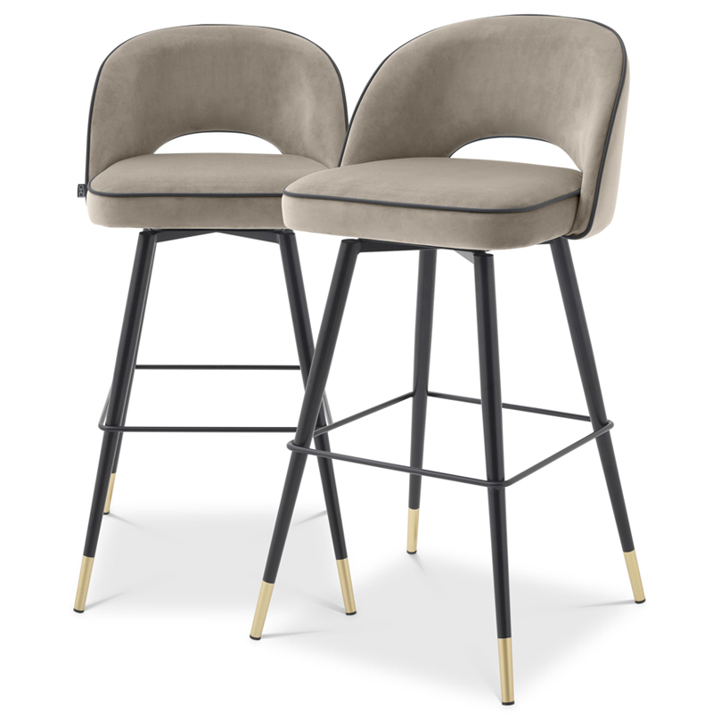 Комплект барных стульев Eichholtz Bar Stool Cliff set of 2 greige Черный Латунь Бежево-серый в Нижнем Новгороде | Loft Concept 