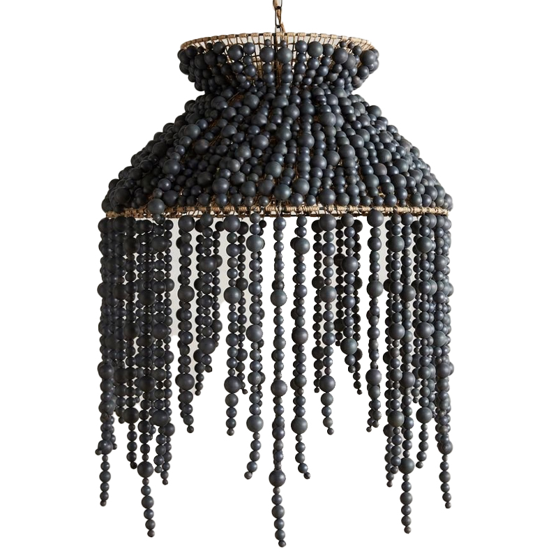 Подвесной светильник с абажуром украшенным черными бусинами Wooden Beads Chandelier Black Черный Коричневый в Нижнем Новгороде | Loft Concept 