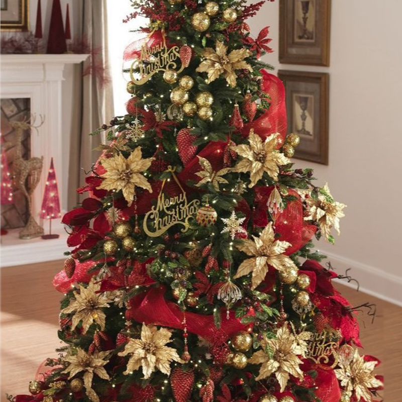 Дизайнерская Елка с Красным и Золотым новогодним декором Christmas Tree Golden Flowers Красный Золотой в Нижнем Новгороде | Loft Concept 