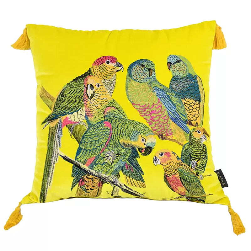 Декоративная подушка с вышивкой Embroidery Parrots Pillow Yellow Желтый Мульти в Нижнем Новгороде | Loft Concept 