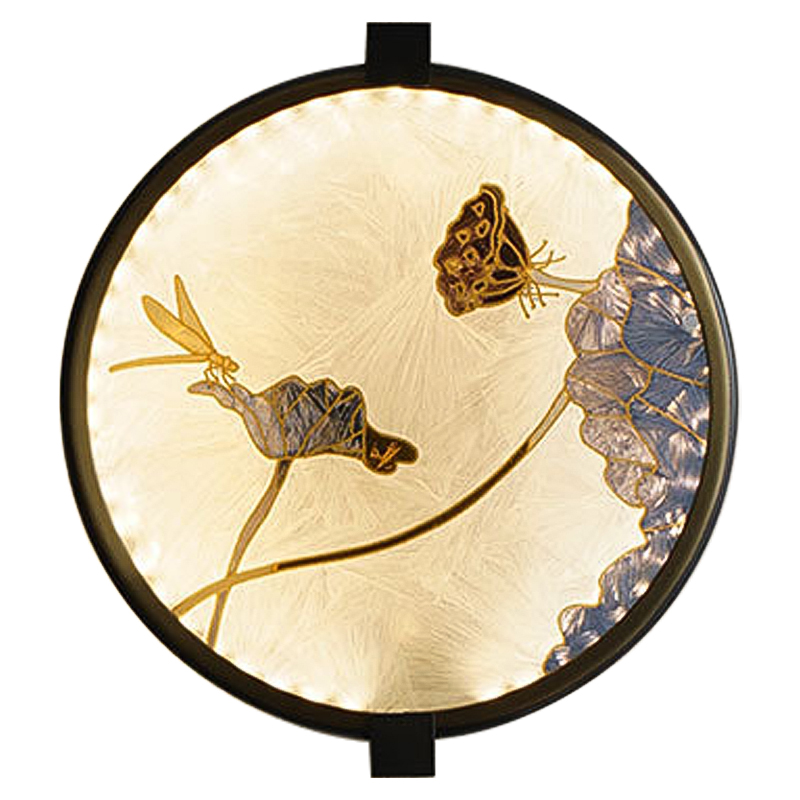 Настенный светильник Lotus Flowers and Dragonfly Round Wall Lamp Черный Латунь Бежевый Серый в Нижнем Новгороде | Loft Concept 