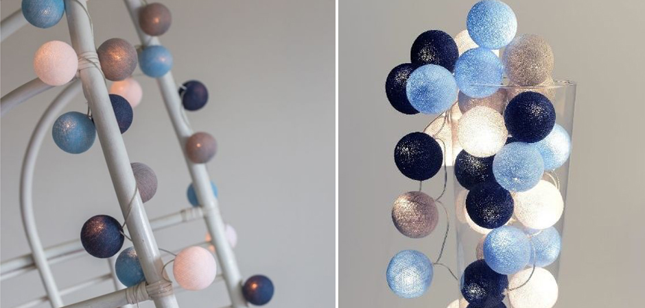 Гирлянда хлопковые фонарики Сotton Ball Sailor Blue - Loft-Concept в Нижнем Новгороде