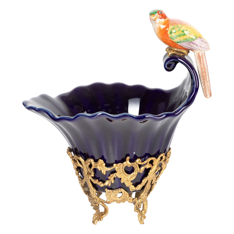 Чаша темно-синего цвета из фарфора с разноцветной птичкой Eden Garden porcelain and bronze Темно-синий Бронза Мульти Чаша темно-синего цвета из фарфора с разноцветной птичкой Eden Garden porcelain and bronze Темно-синий Бронза Мульти в Нижнем Новгороде | Loft Concept