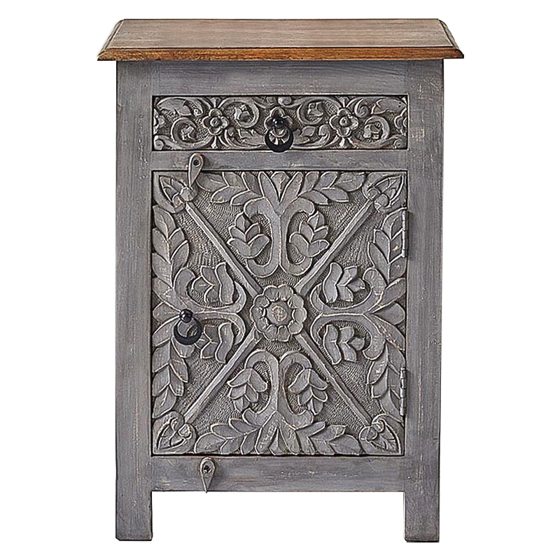 Тумба Indian Antique White Furniture Nightstand Ganica серый Серый Коричневый в Нижнем Новгороде | Loft Concept 