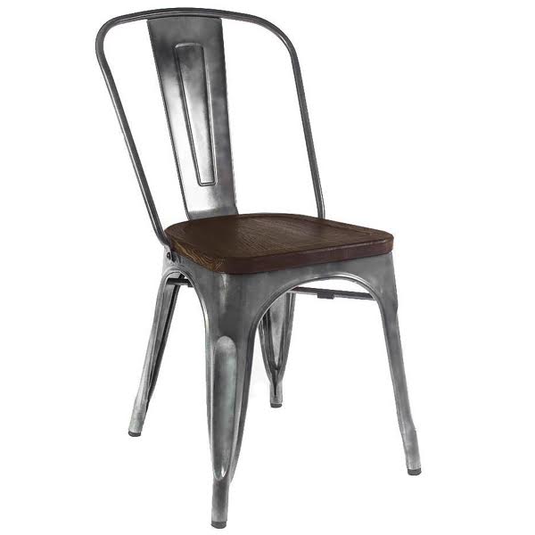 Кухонный стул Tolix Chair Wood Zinc Серебряный Коричневый в Нижнем Новгороде | Loft Concept 