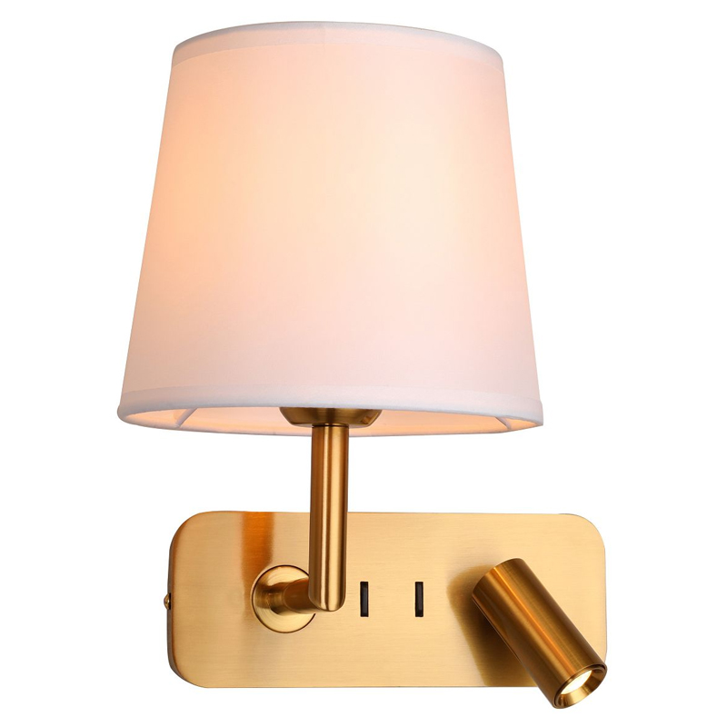 Бра с абажуром Trumpet Lamp Brass 2 лампы Латунь Белый Бежевый в Нижнем Новгороде | Loft Concept 