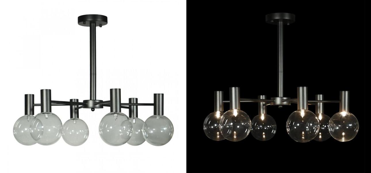 Люстра с дымчатым стеклом Smoke Glass BLACK 6 ламп - фото №1