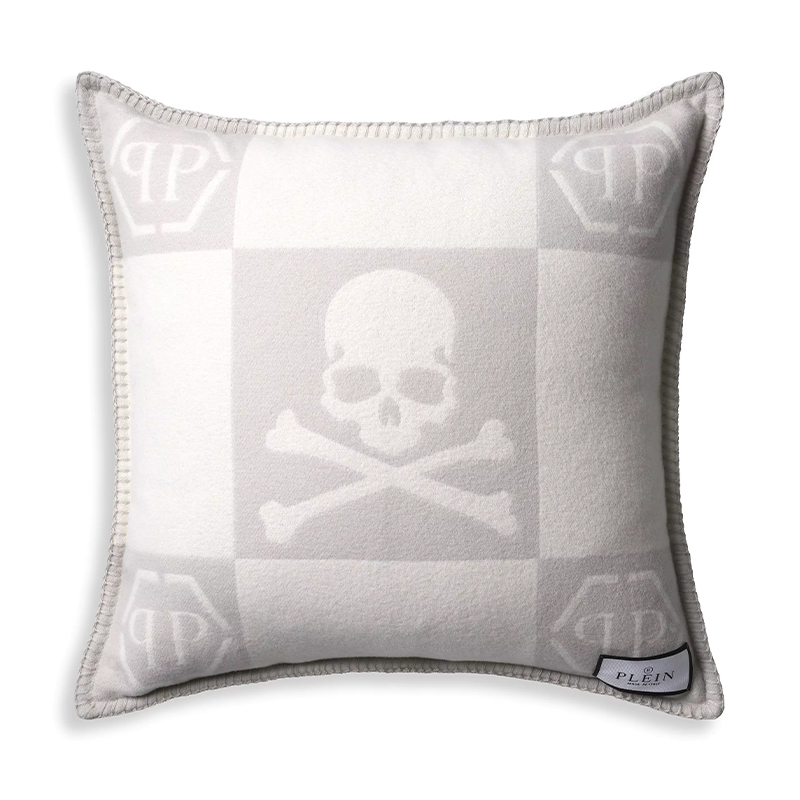 Подушка Philipp Plein Cushion Cashmere Skull 45 x 45 Grey Серый Белый в Нижнем Новгороде | Loft Concept 