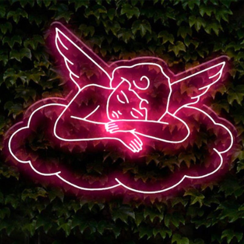 Неоновая настенная лампа Sleeping Angel Neon Wall Lamp Розовый Прозрачный Розовый в Нижнем Новгороде | Loft Concept 