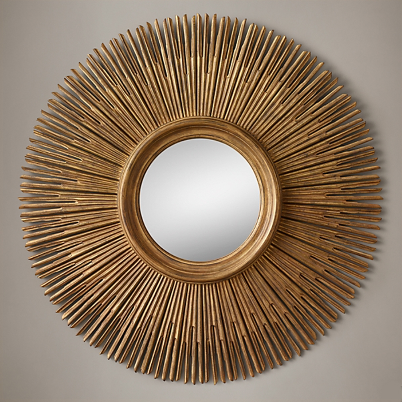 Restoration Hardware ROUND SUNBURST MIRROR Gold Винтажное Темное Золото  в Нижнем Новгороде | Loft Concept 