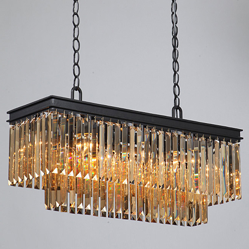 Люстра  Odeon Amber GLASS Rectangular Chandelier Black iron Янтарное стекло 80 Черный матовый в Нижнем Новгороде | Loft Concept 