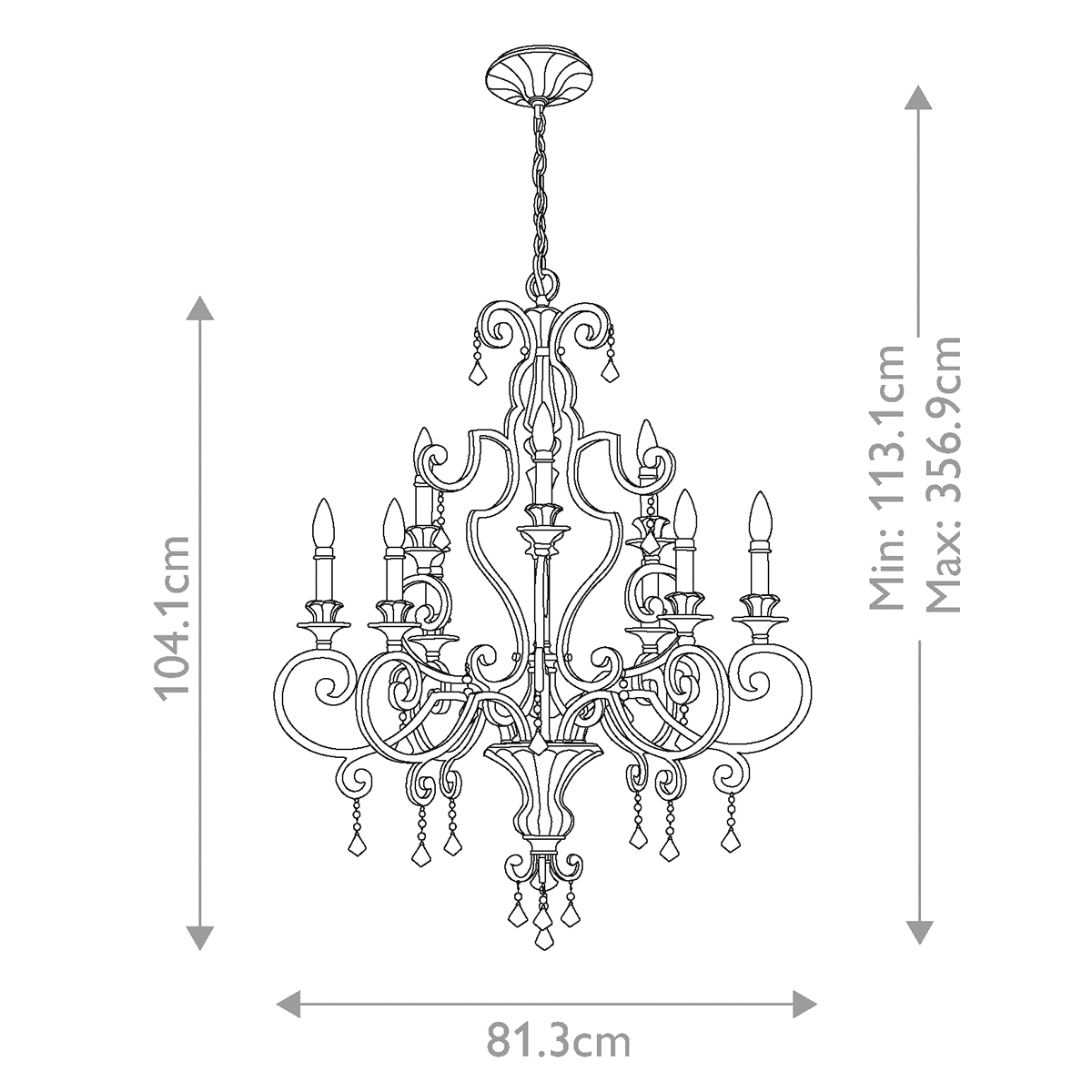 Люстра с подвесками из прозрачного стекла на кованом каркасе бронзового цвета в классическом стиле Quoizel в Нижнем Новгороде