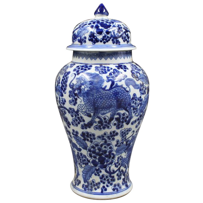 Ваза с крышкой Ceramic Oriental Blue Ornament Dragon Vase Белый Синий в Нижнем Новгороде | Loft Concept 