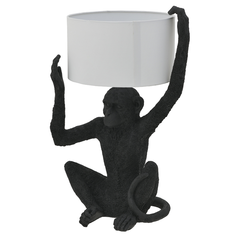 Настольная лампа Black Monkey Holding Lampshade Черный Белый в Нижнем Новгороде | Loft Concept 