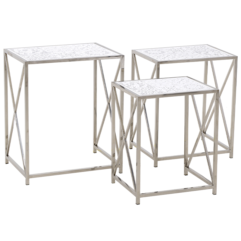 Комплект из 3-х приставных столов Hadiya Side Tables Хром Белый в Нижнем Новгороде | Loft Concept 