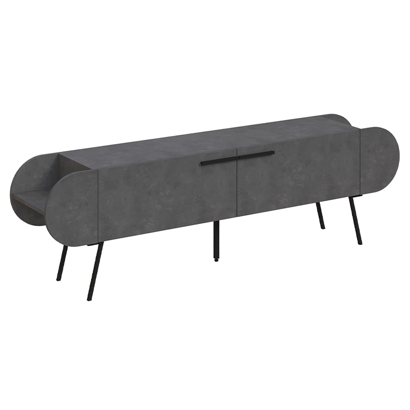 ТВ-тумба серая с 2-мя откидными дверцами и 2-мя открытыми полками CAPSULE TV STAND RETRO GREY Серый Черный в Нижнем Новгороде | Loft Concept 