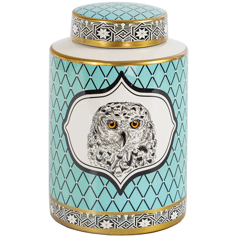 Ваза с крышкой Owl Collection Turquoise Vase Бирюзовый Черно-белый Золотой в Нижнем Новгороде | Loft Concept 