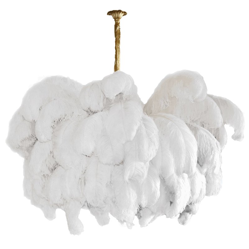 Люстра из страусиных перьев Extra Large Feather Chandelier GRAND TOUR Розовый пастельный Белый Серый Бежевый Латунь в Нижнем Новгороде | Loft Concept 