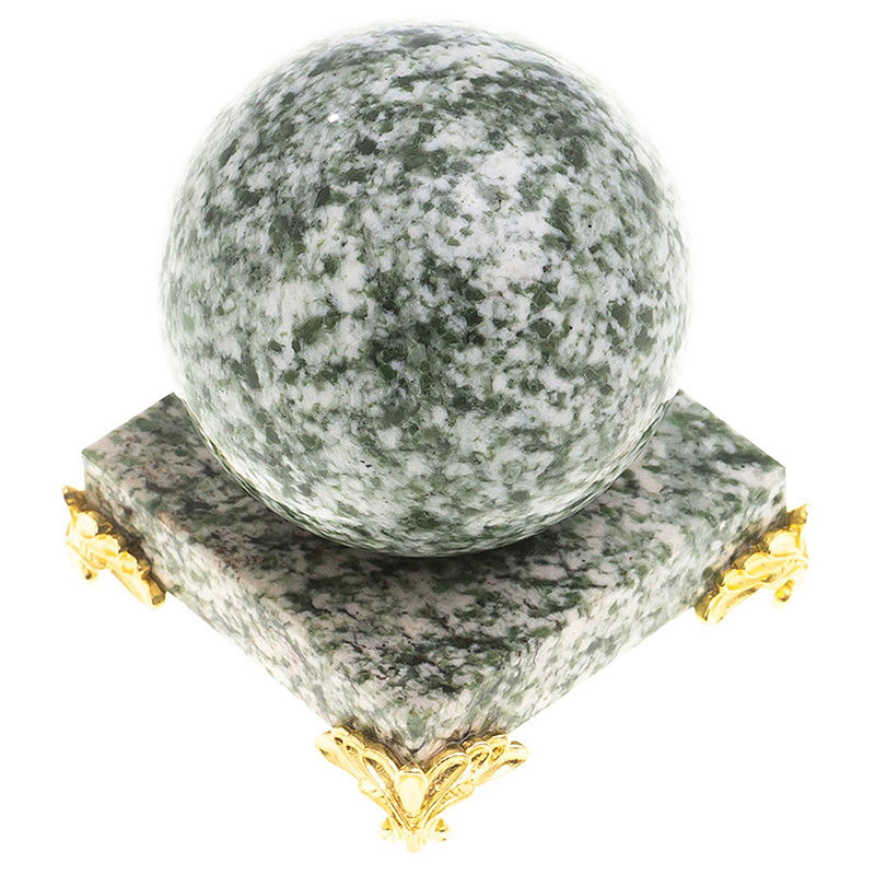 Шар декоративный на подставке из натурального камня Жадеит Natural Stone Spheres 6 см Зеленый Белый Золотой Шар декоративный на подставке из натурального камня Жадеит Natural Stone Spheres 6 см Зеленый Белый Золотой в Нижнем Новгороде | Loft Concept
