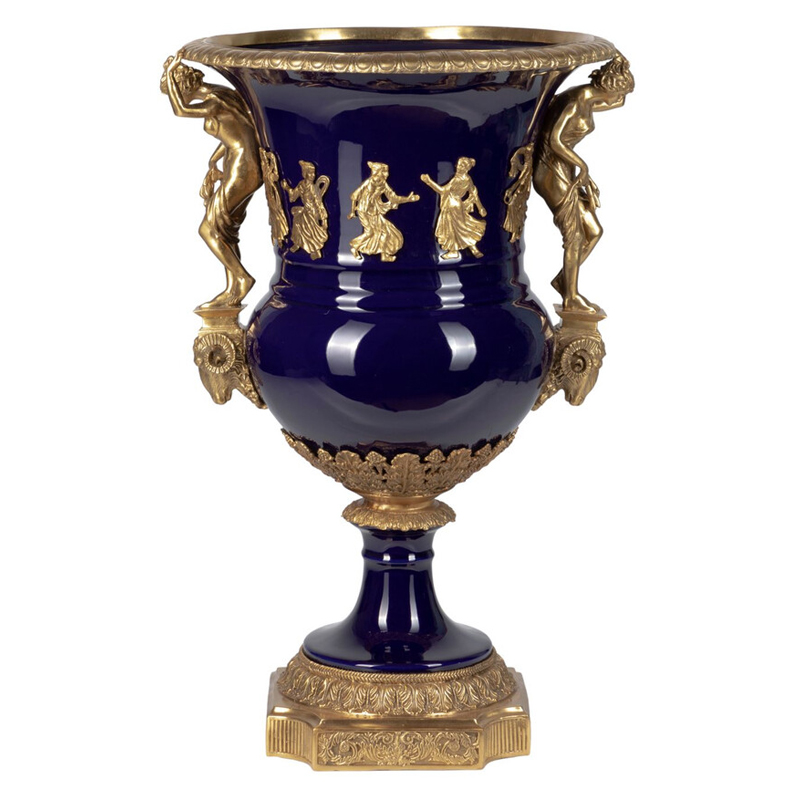 Ваза темно-синего цвета из фарфора с бронзовыми ручками в виде фигур Eden Garden porcelain and bronze Темно-синий Бронза Ваза темно-синего цвета из фарфора с бронзовыми ручками в виде фигур Eden Garden porcelain and bronze Темно-синий Бронза в Нижнем Новгороде | Loft Concept