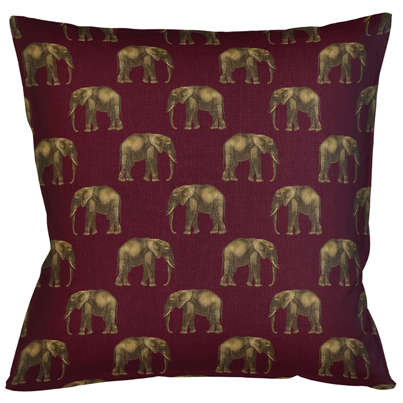 Декоративная подушка с узором из слонов Home Safari Red Коричневый Бургундский красный Декоративная подушка с узором из слонов Home Safari Red Коричневый Бургундский красный в Нижнем Новгороде | Loft Concept