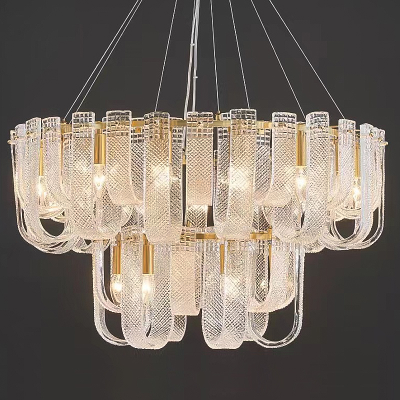 Люстра Prudence Textured Glass Two Tier Chandelier Прозрачное Стекло Золотой в Нижнем Новгороде | Loft Concept 