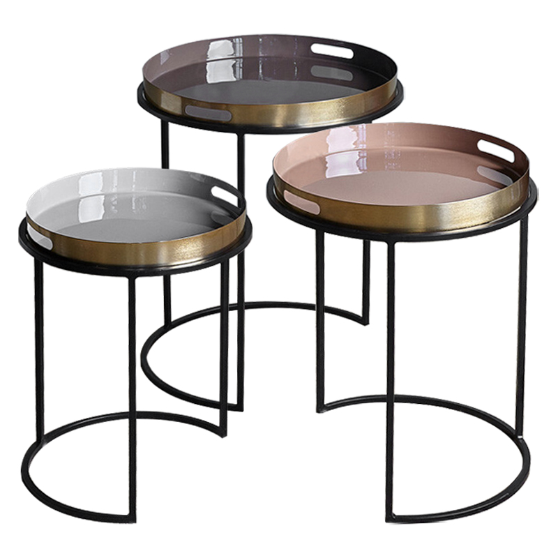 Комплект приставных столиков Bailey Side Tables Латунь Черный Белый Дымчатая Роза Коричневый в Нижнем Новгороде | Loft Concept 